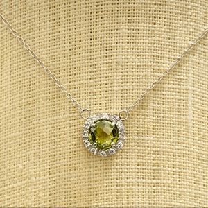 925 Sterling Silver Lime Green CZ Round Necklace